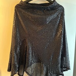 Women's Black Sequin Zigzag skirt, Dance Skirt with Elastic Belt, M